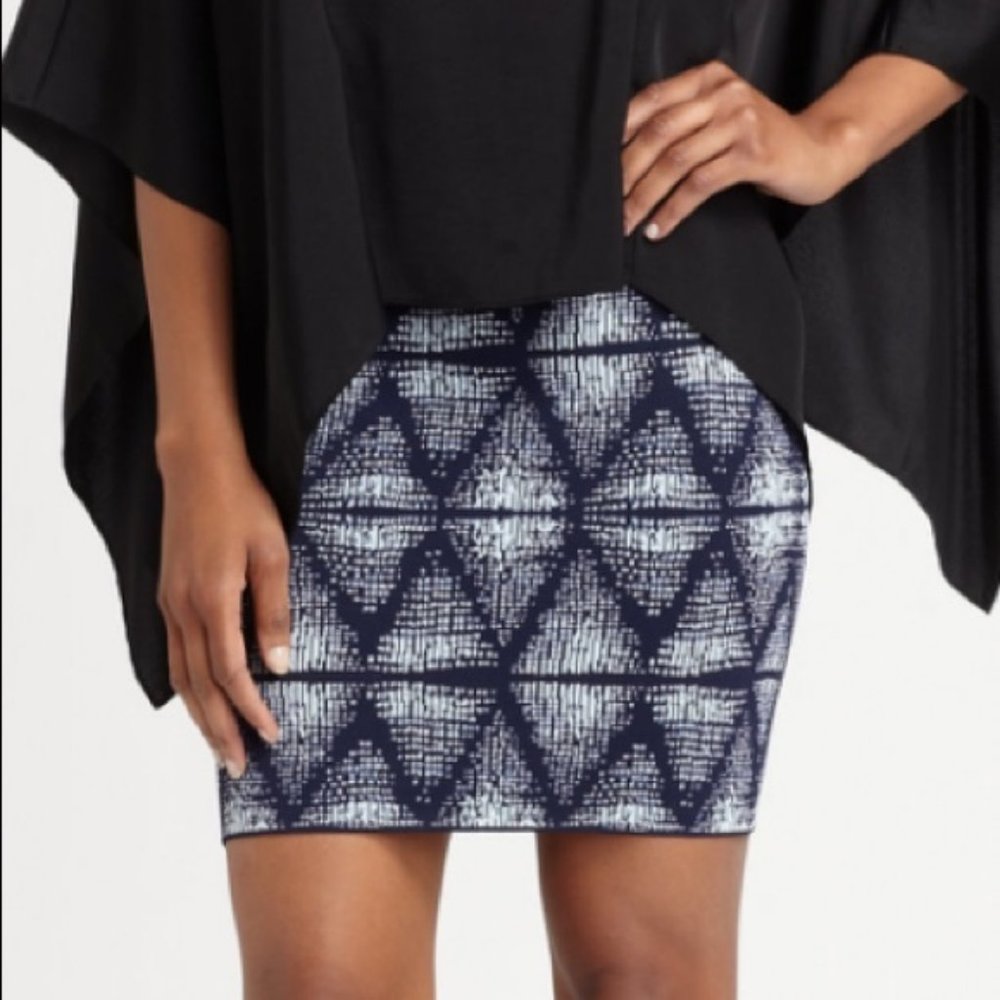 BCBG Simone Blue and White Bandage Skirt
